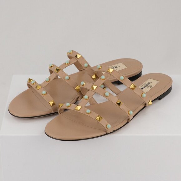 Valentino Rockstud Flat Sandal with Cabochon Stones, Rose Cannelle, EU 39 - Picture 2 of 12